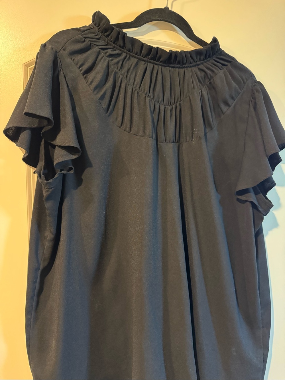 Halogen Black Ruffle Sleeve Blouse with Smocked Yoke